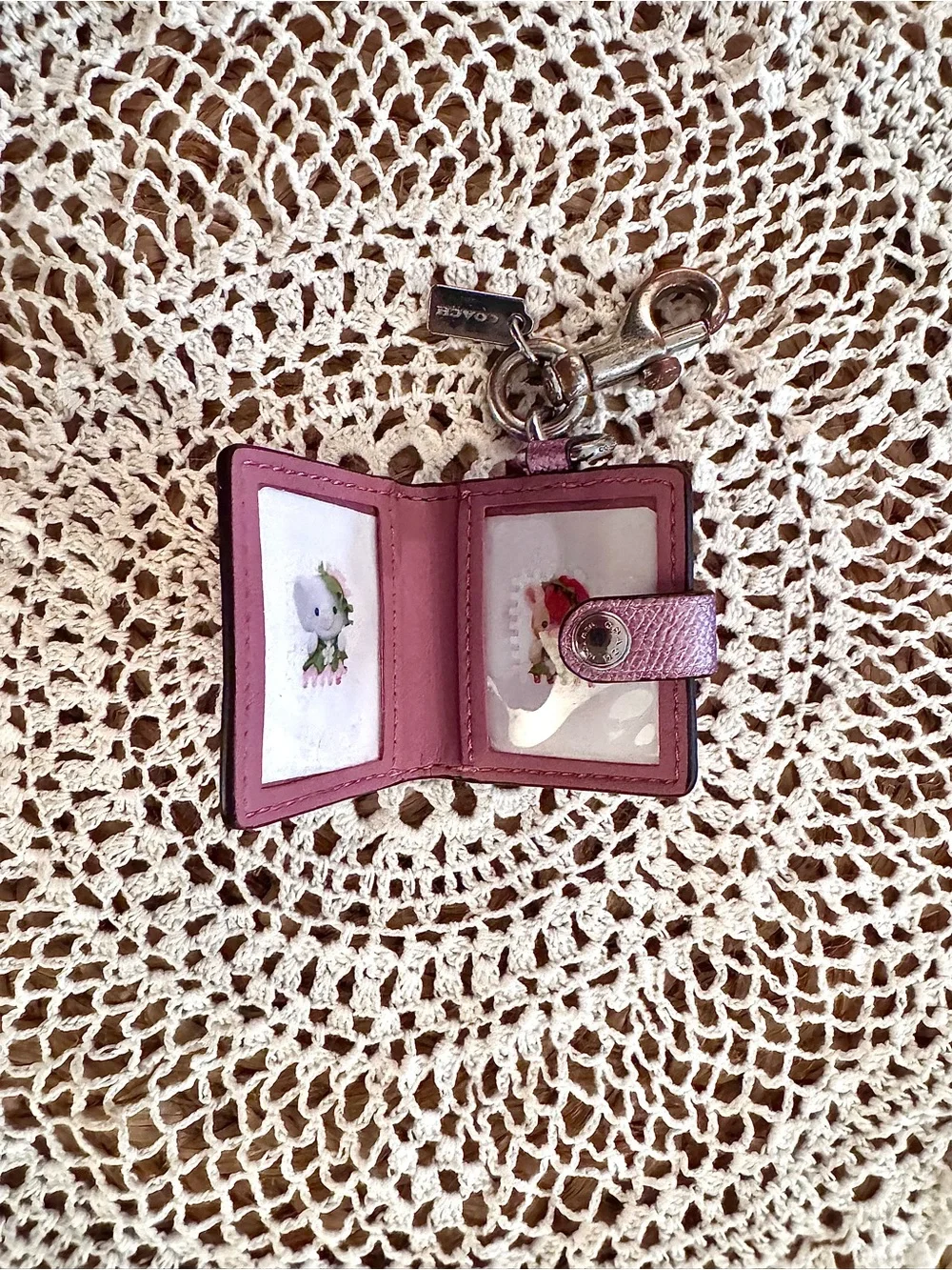 Coach Metallic Pink Signature Logo Photo Frame Bag Charm